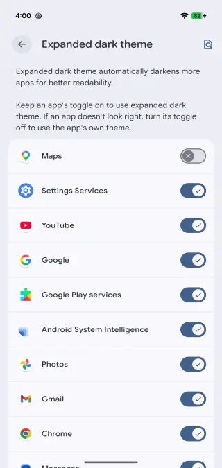 Force Dark Mode Option In Settings