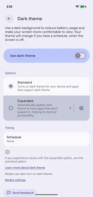 Expanded Dark Mode Option