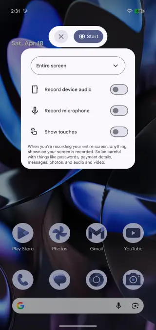 New Screen Recording Android 17