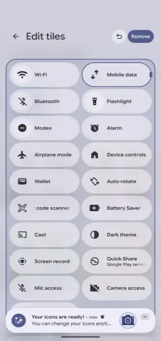 Mobile Data toggle Android 17 update